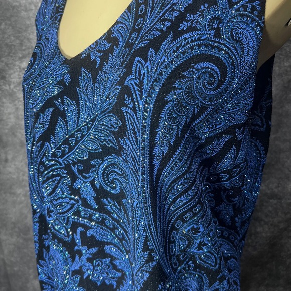 VTG Onyx Nite Sparkle Glitter Tank Top Womens Plus 1X Blue Black Paisley Dressy - Picture 5 of 9